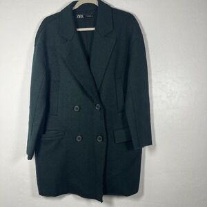 Zara Coat Wool Blend Double Breasted Raw Edge Hem Jacket Coat Sz Small